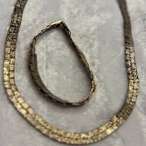 Vintage Gold-Tone Textured Necklace & Bracelet Set | Bold 80s Glam